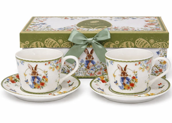 Set med porslinskoppar 2x120ml påskhare presentask
