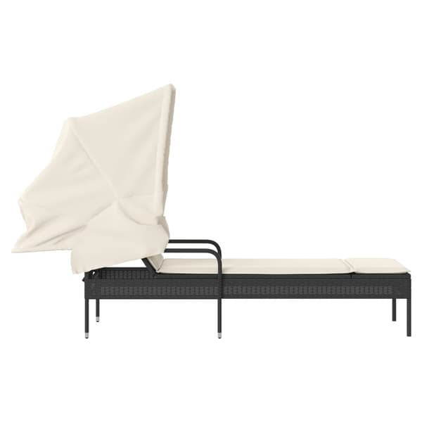 vidaXL solseng med baldakin, sort, polyrattan