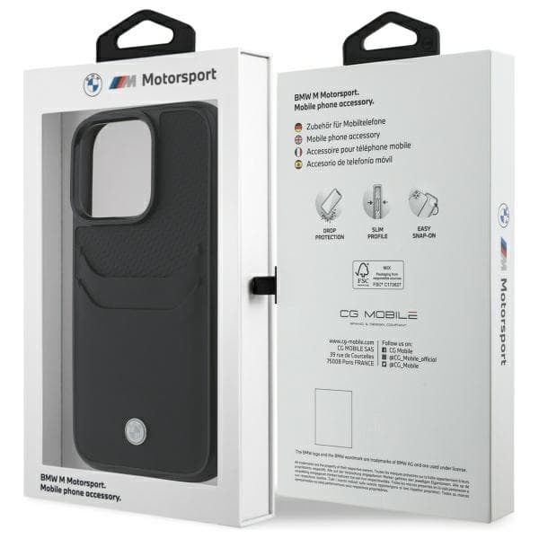 BMW Sign Læderkortcover til iPhone 16 Pro Max, Sort