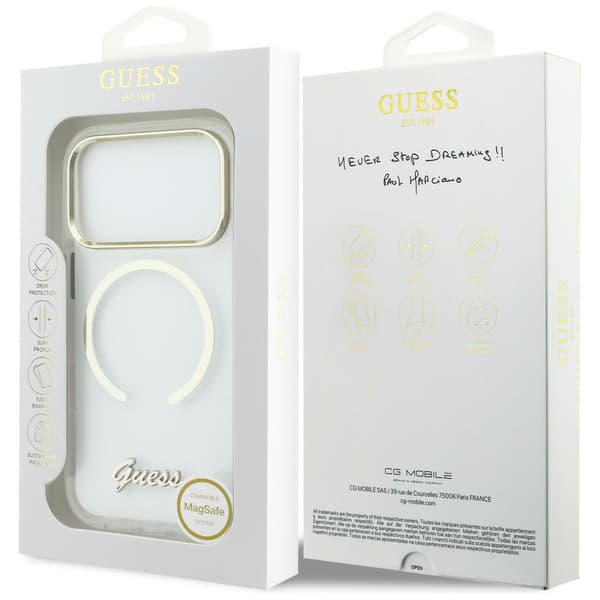 Guess IML Script Metal MagSafe-etui til iPhone 17 Pro Max – klart