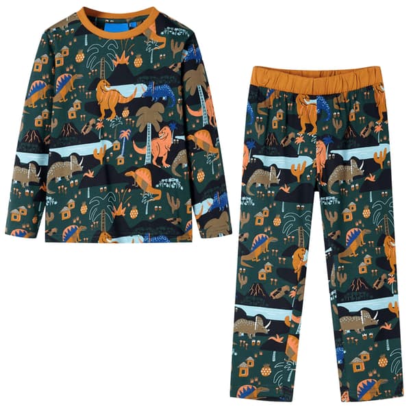 Barnpyjamas med lång ärm, mörkgrön, 92