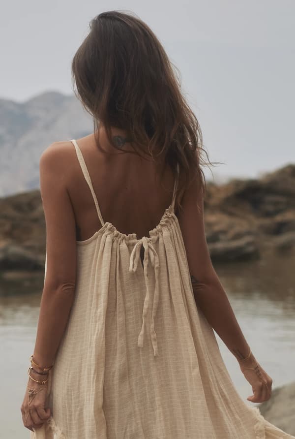 Bina - Boho beige maxikjole ONE SIZE