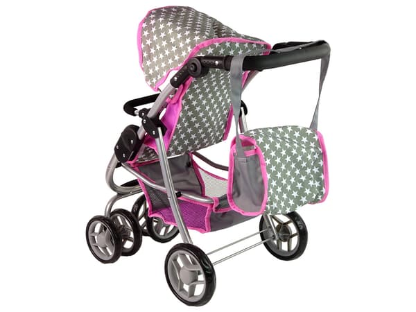 Dukkevogn 2 i 1 Gondoltaske Pink Stjerner