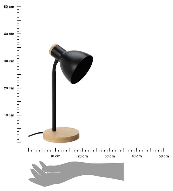 Sort bordlampe på træbase