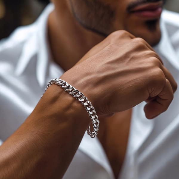 FULD Sølv Herrearmbånd 5mm 925 SØLV Diamant