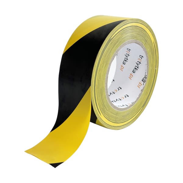 PVC-varoitusteippi, itseliimautuva, 48 mm x 50 m, keltainen/musta