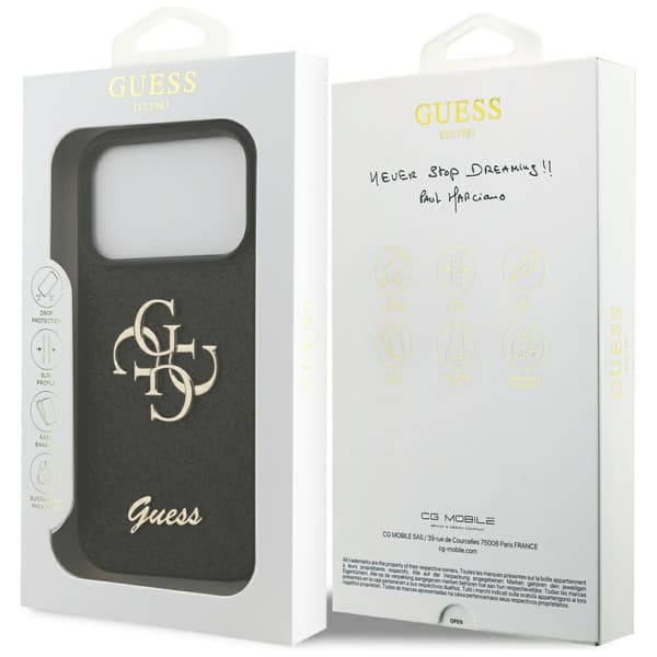 Guess Fixed Glitter Big 4G cover til iPhone 17 Pro, sort