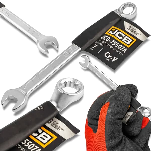 JCB Gaffelnøgle 75 grader vinklet 7 mm CR-V stål dobbeltendet