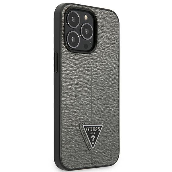 Guess Saffiano Triangle Logo-cover til iPhone 13 Pro / 13, sølv