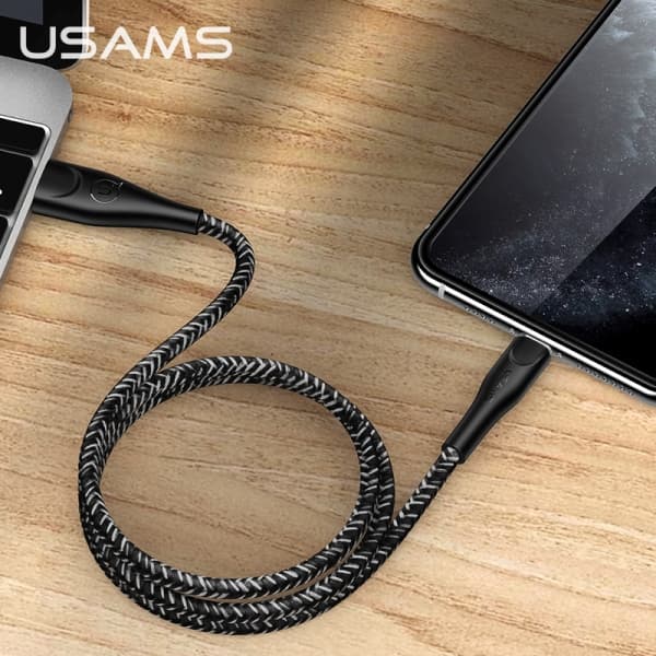 USAMS Punottu U41 USB-A - Lightning -kaapeli 1m 2A musta