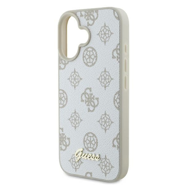 Guess Peony Script Logo MagSafe -kotelo iPhone 16:lle, valkoinen
