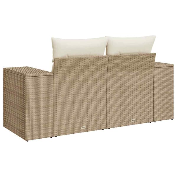 vidaXL Trädgårdssoffa med kuddar, 2-sits, beige, polyrotting
