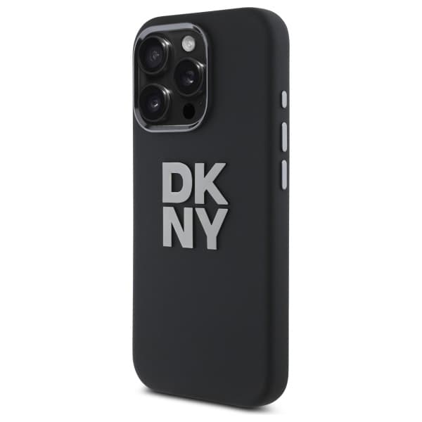 DKNY Liquid Silicone Metal Logo Cover til iPhone 16 Pro Max, Sort