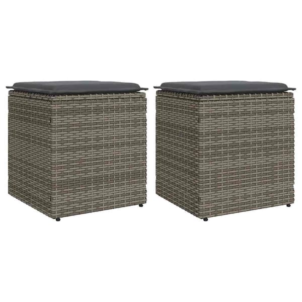 vidaXL Trädgårdspallar med kuddar 2 st grå polyrattan