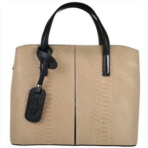 Läderhandväska, ormskinnsmönster, beige