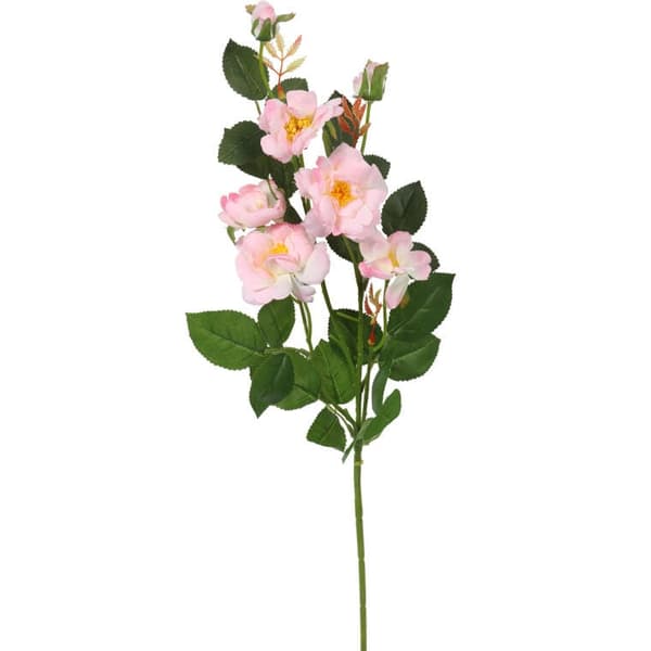 Kunstig lyserød rosegren (5 roser + 2 knopper, 72 cm)