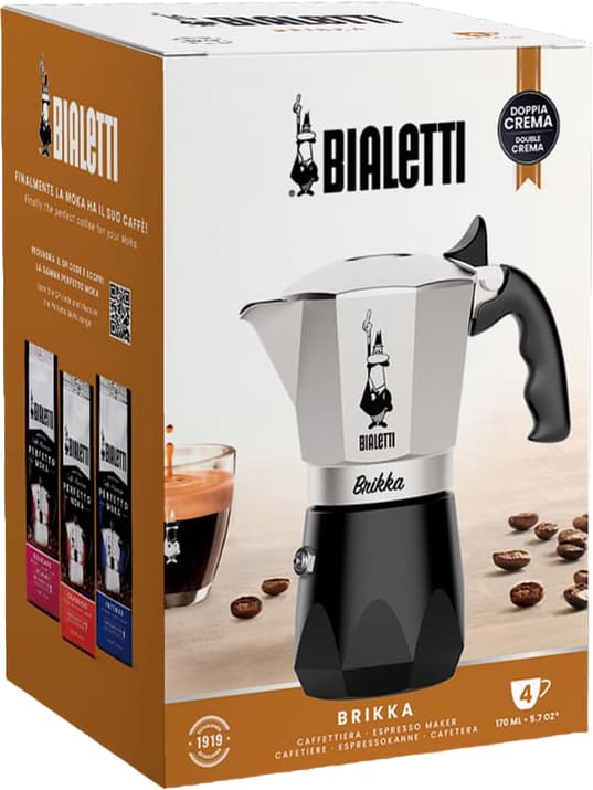 Bialetti Brikka 4-kops kaffemaskine 170 ml sølv og sort