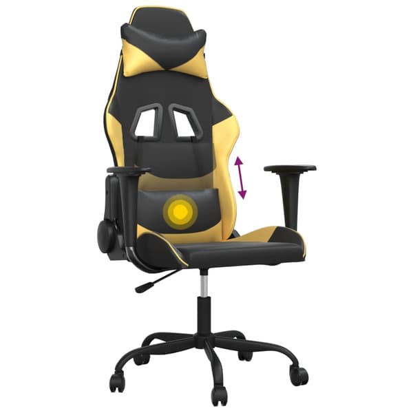vidaXL massage-gamingstol, sort og guld, kunstlæder