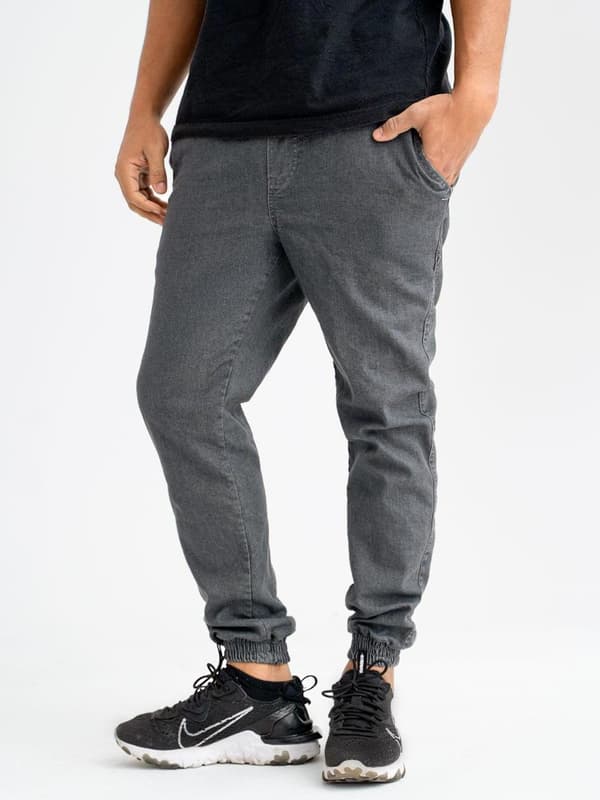 Herrgrå joggingjeans Method Mini M Logotypbroderi L