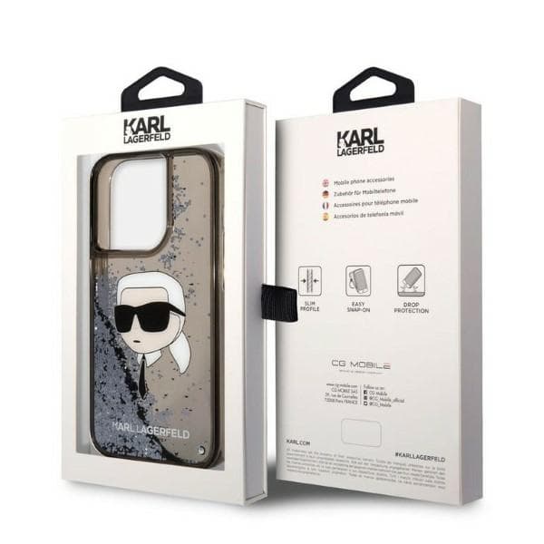 Karl Lagerfeld Glitter Karl Head-etui til iPhone 14 Pro, sort