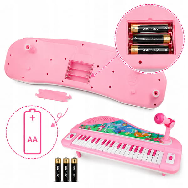[pacza] Lyserødt mini klaver keyboard til børn med ben, 37 tangenter, N68