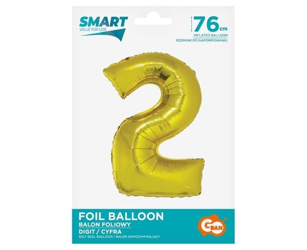 Folioilmapallo numero 2 kulta Smart 76cm