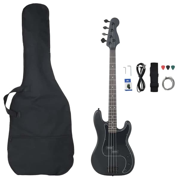 vidaXL Nybörjarbasgitarr med väska, svart, 4/4, 46"