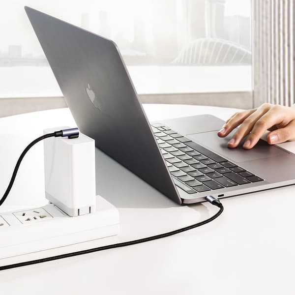 Vinklet USB-C strømforsyningskabel 60W 20V 3A 1m sort-grå