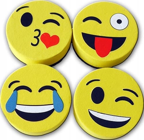 Magnetisk viskelæder til whiteboards, emoticons, 4 stk.
