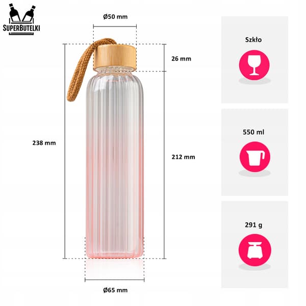 550 ml rillet glasvandflaske (lyserød)