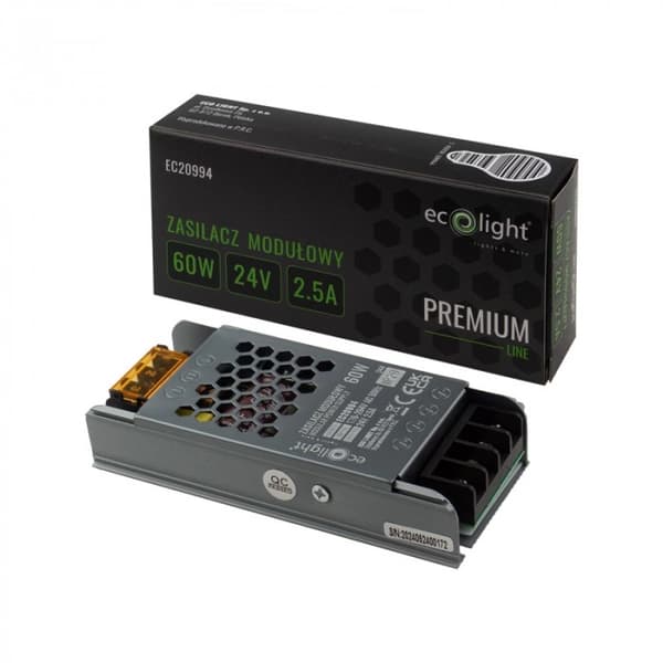 LED strømforsyning modulær slank PREMIUM 60W 24V 2.5A Ecolight transformer