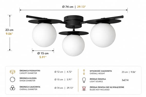 Loftlampe 3xE14 Luma Sort