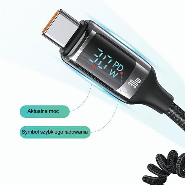 USAMS C37 Biloplader 1xUSB+1xUSB-C 60W + USB-C 30W PD+QC Hurtigopladerkabel Sort