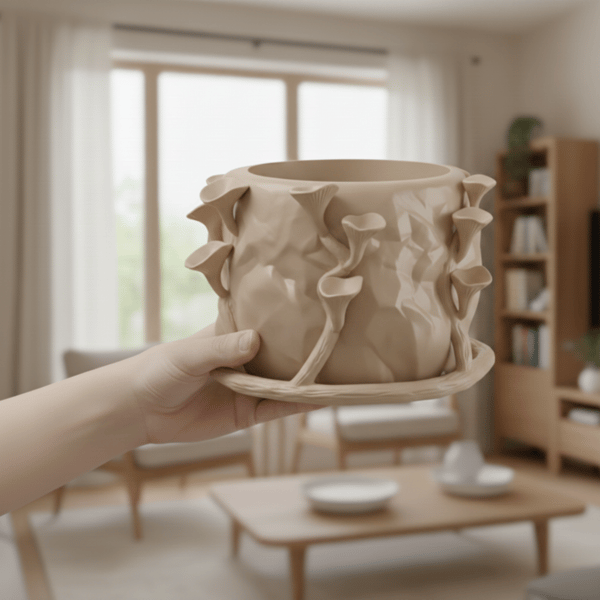 Moderne beige svampeformet urtepotte til planter, kunstnerisk stil