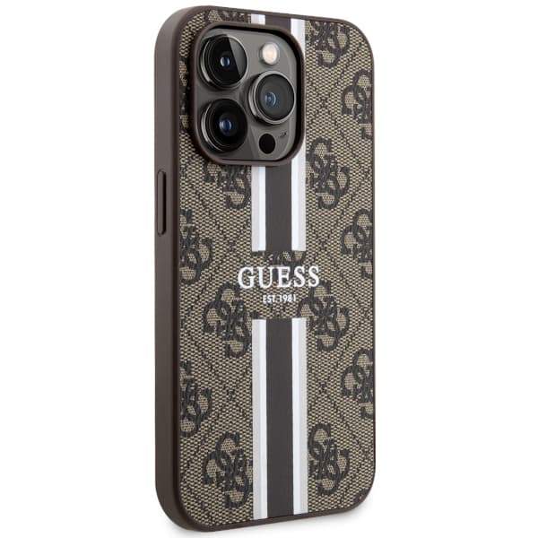 Guess 4G Printed Stripes MagSafe-etui til iPhone 14 Pro, brun/brun