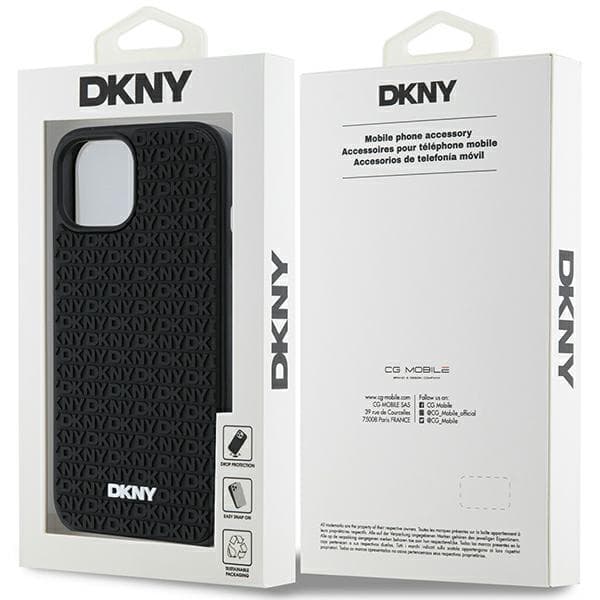 DKNY 3D Rubber Repeat Pattern-skal till iPhone 15, Svart