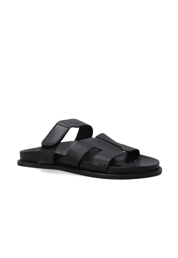 Sorte læderklipklapper med velcro Sorte læderklipklapper med velcro 37