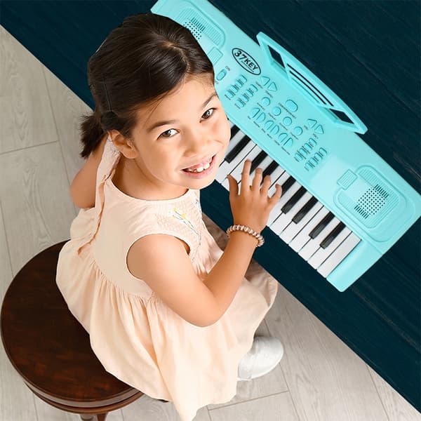 [pacza] Orgel Elektronisk Klaver 37 Tangenter Keyboard Blå Z856N