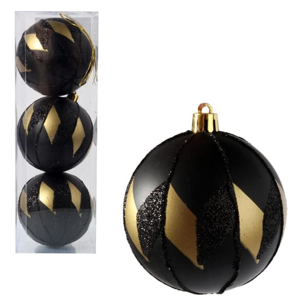 Luksusy elegant julekugle sæt sort og guld 8 cm 3 stk.