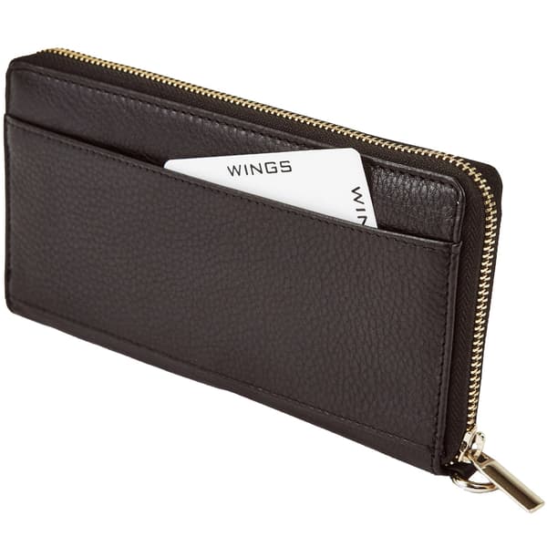 Damplånbok i läder med handledsrem WINGS BLACK