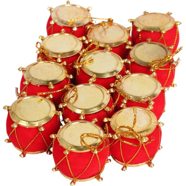 Sæt med 12 julekugler FLOCKED DRUMS røde