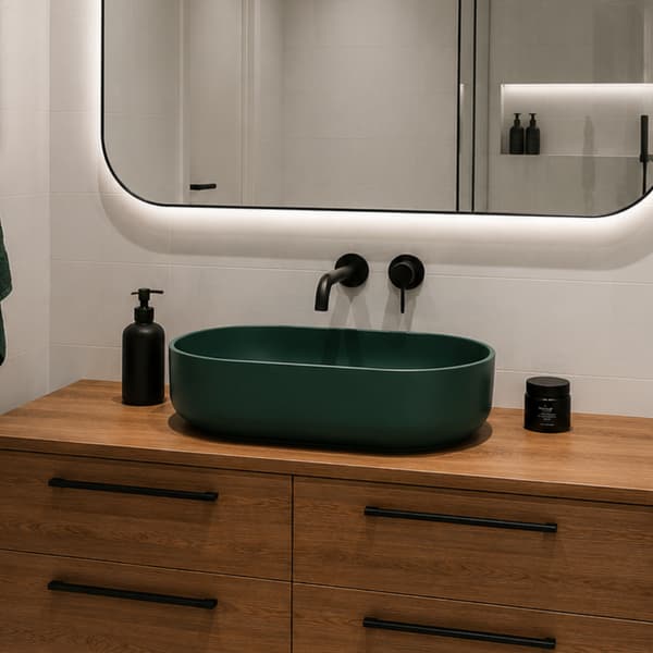 Oval bordvask 50×30 cm mørkegrøn mat - Aquaterris