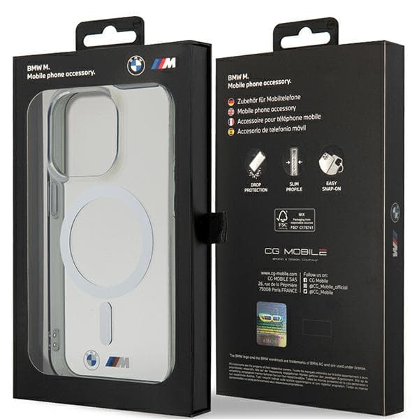 BMW Silver Ring MagSafe -kotelo iPhone 14 Prolle, läpinäkyvä