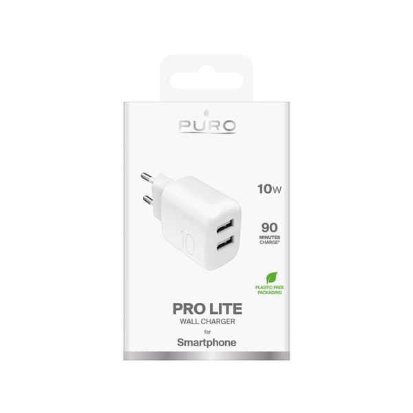 2x USB-A PROLITE 10W vægoplader - hvid