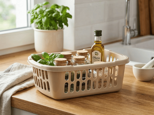 LITEN PLASTKORG 22X15CM BEIGE -JAG