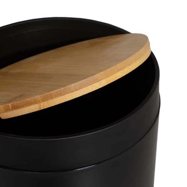Svart papperskorg med bambulock 5L