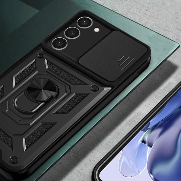 NOX Kamera Slide Cover Sæt til Samsung Galaxy S23, Sort + 2x Glas
