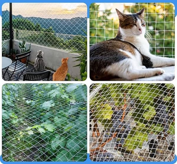 Kattnät för balkong 4x3 m transparent säkerhet + tillbehör