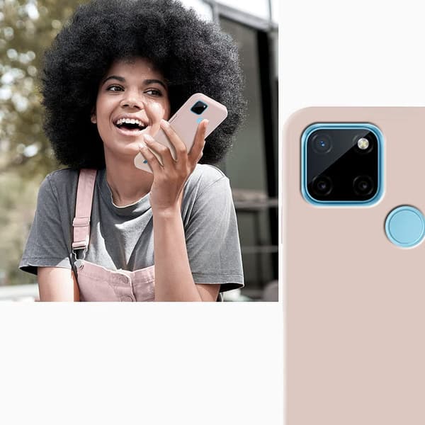 Realme C21Y / C25Y Silikone Lite-coversæt, lyserød + glas