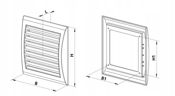 Ventilationsgitter 193x188 mm med net, sort